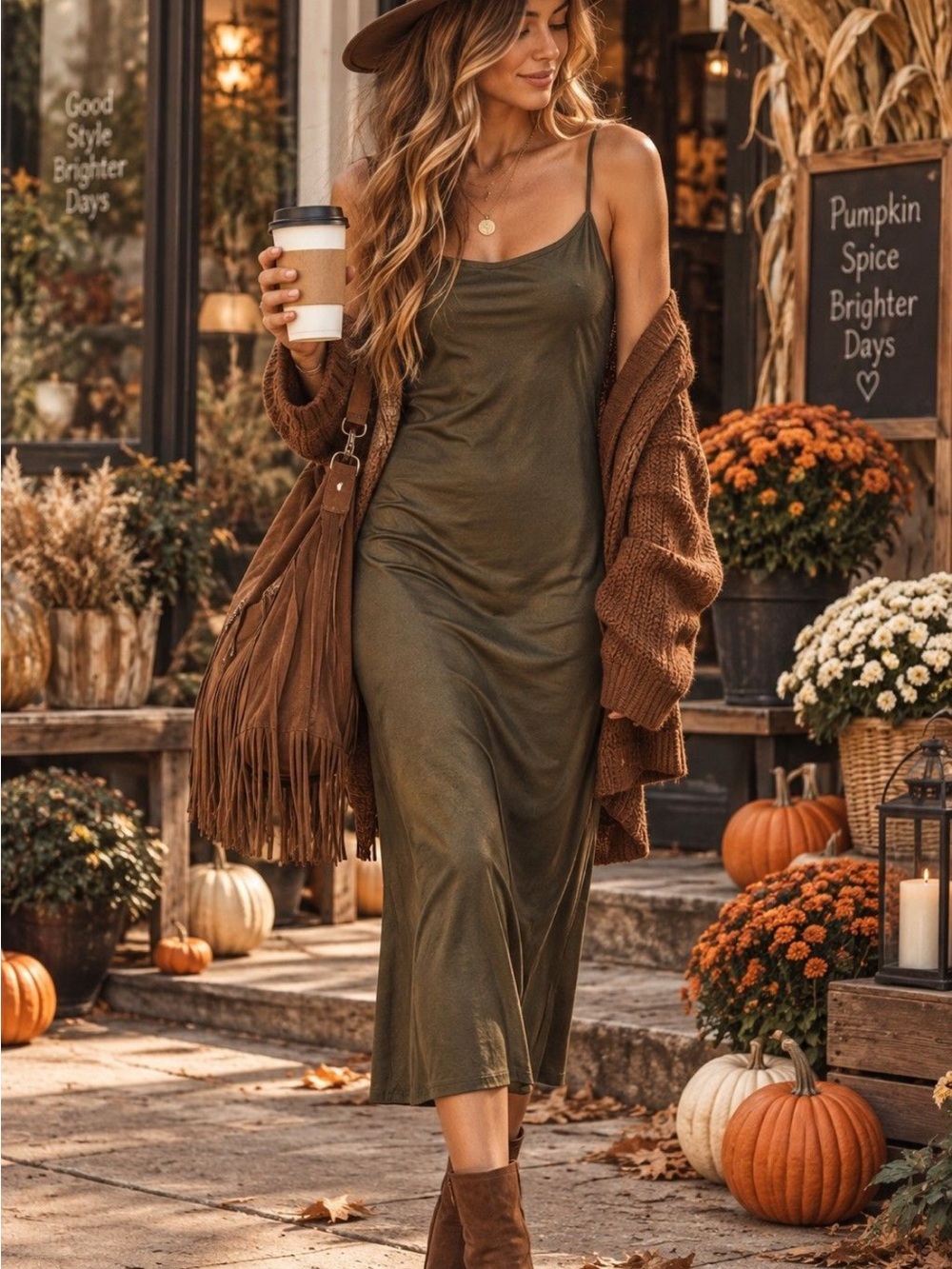 Olive Green Slip Maxi Dress with Spaghetti Straps